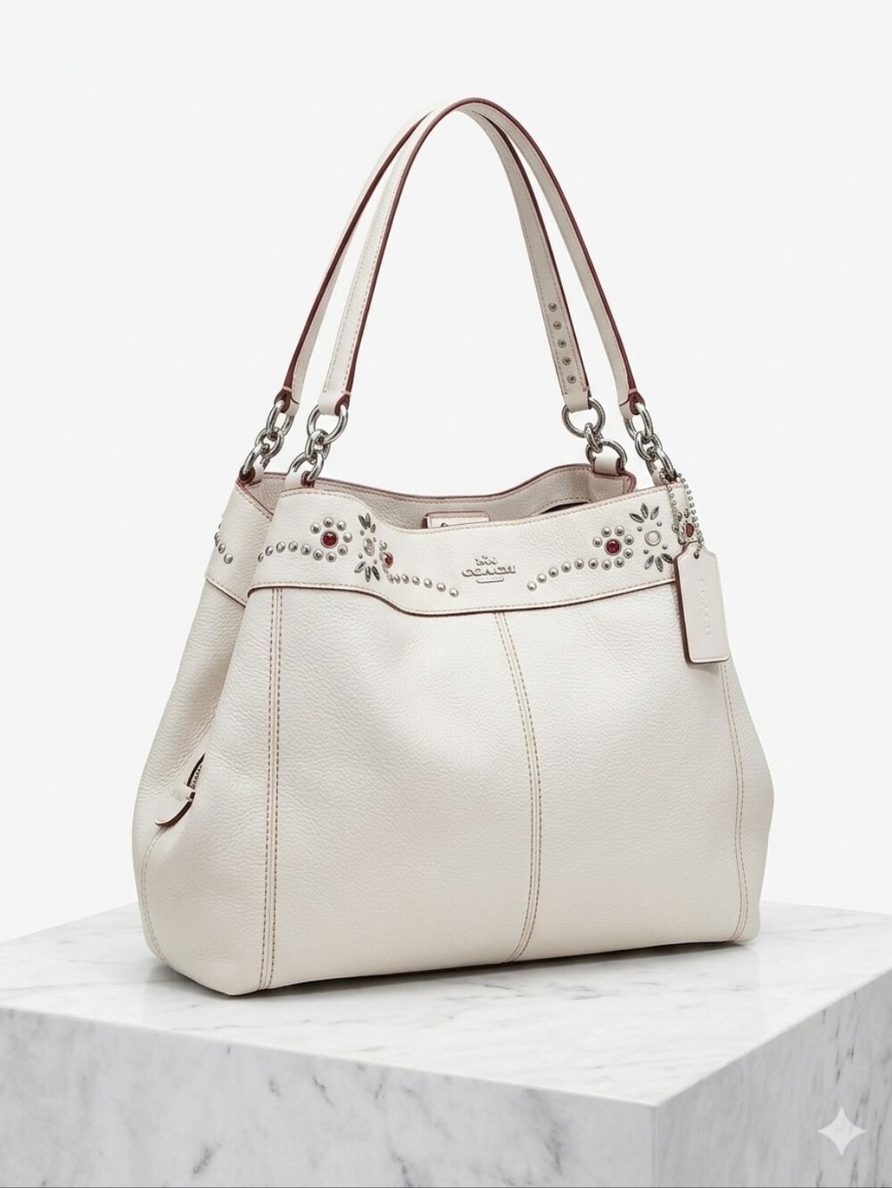 Coach Lexy Chalk White Leather Rivet Embellishments Should Bag‎